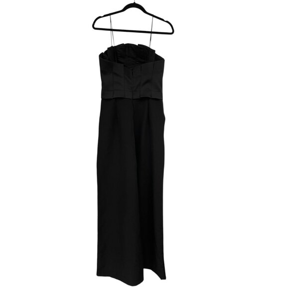Zara Womens Jumpsuit Medium M Black Crepe Wide-Leg Spaghetti Straps 8741/275 NWT - Picture 3 of 9